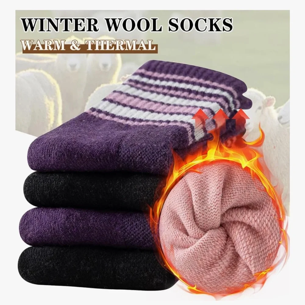 🆕 Wool Socks for Women - Hiking Womens Socks 5 Pairs, Thermal